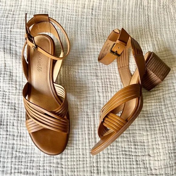 Madewell | Brown Cognac Tan Leather Sandals Heels Strappy - Picture 11 of 12